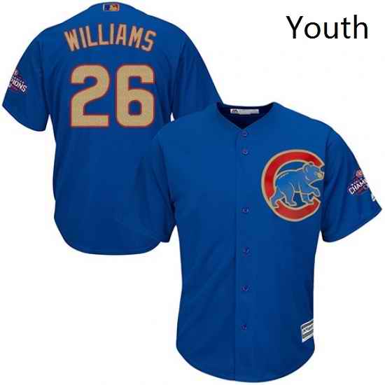 Youth Majestic Chicago Cubs 26 Billy Williams Authentic Royal Blue 2017 Gold Champion Cool Base MLB Jersey